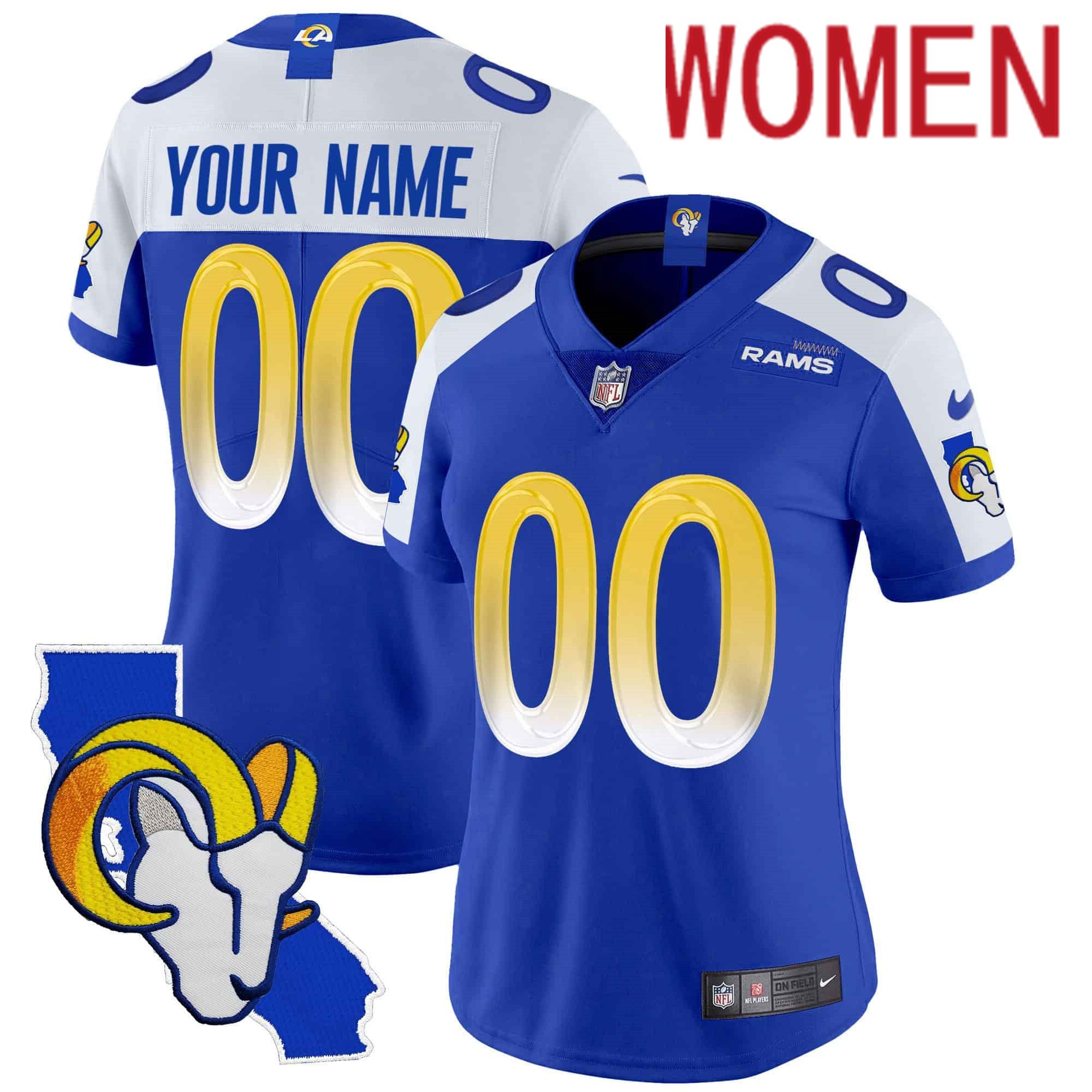 Women Los Angeles Rams Blue 2024 Nike Patch Vapor Limited Custom NFL Jersey
